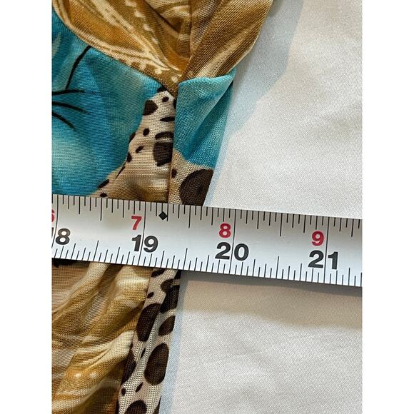 Vtg 2-Piece Top & Pants Pantsuit Aqua Flower Floral Set Stretch T-C Fashion SZ L - Picture 7 of 10